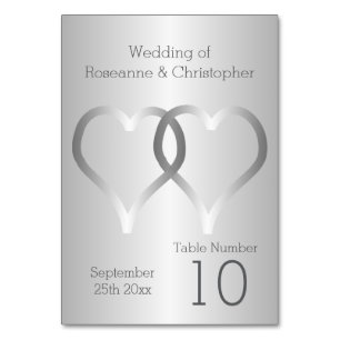 Wedding Table Number Silver Hearts
