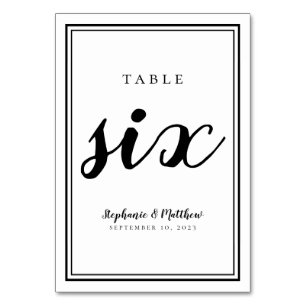 Wedding Table Number Six Simple Black & White