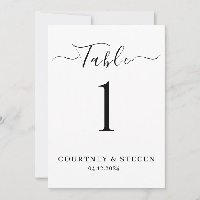 Wedding Table Number Template: Luxury Calligraphy (Front)
