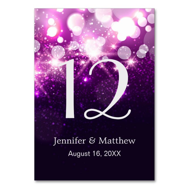 Wedding Table Number Trendy Purple Glitter Sparkle (Front)