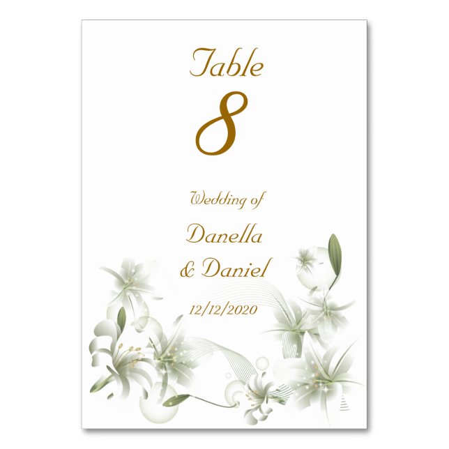 Wedding Table Number Wedding White Flowers Floral (Front)