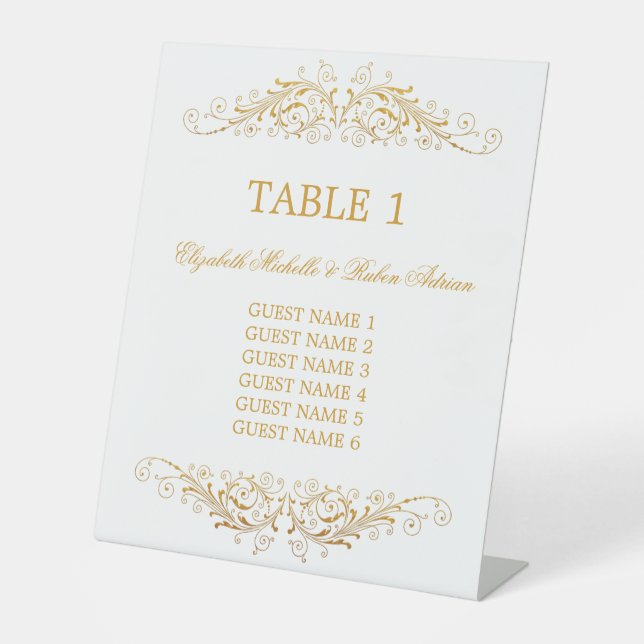 Wedding Table Number with Guest List Pedestal Sign (Front)