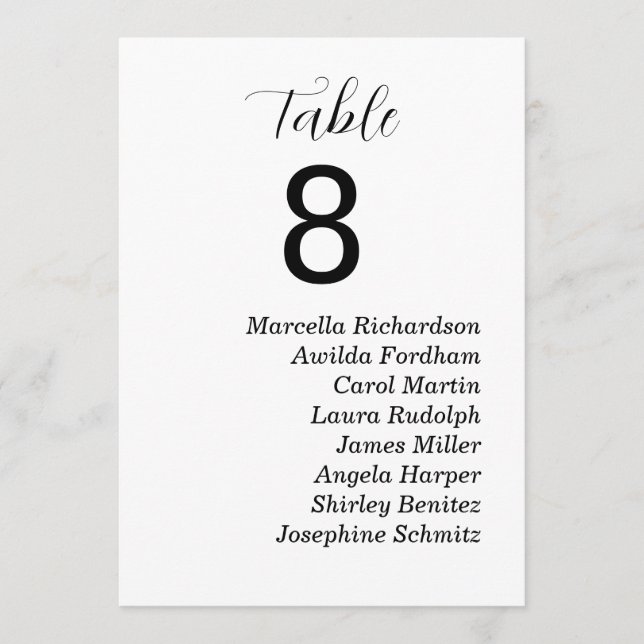 Wedding Table Number With Names (Front)