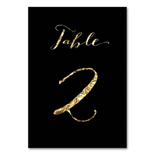 Wedding Table Numbers Black Gold Foil No. 2 (Front)
