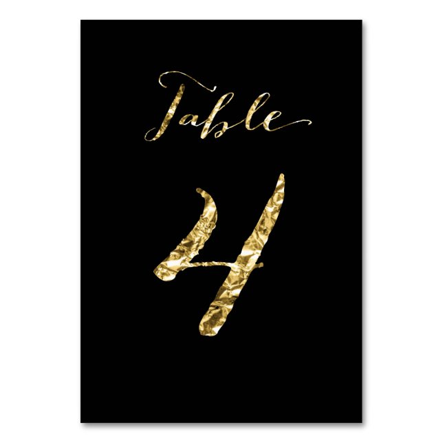Wedding Table Numbers Black Gold Foil No. 4 (Front)
