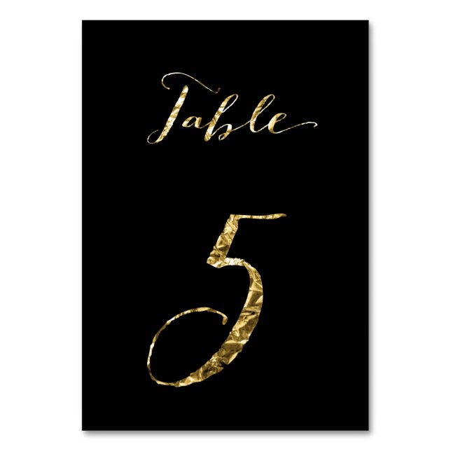 Wedding Table Numbers Black Gold Foil No. 5 (Front)
