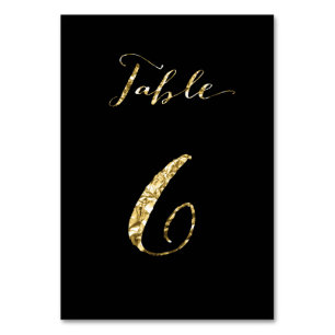 Wedding Table Numbers Black Gold Foil No. 6