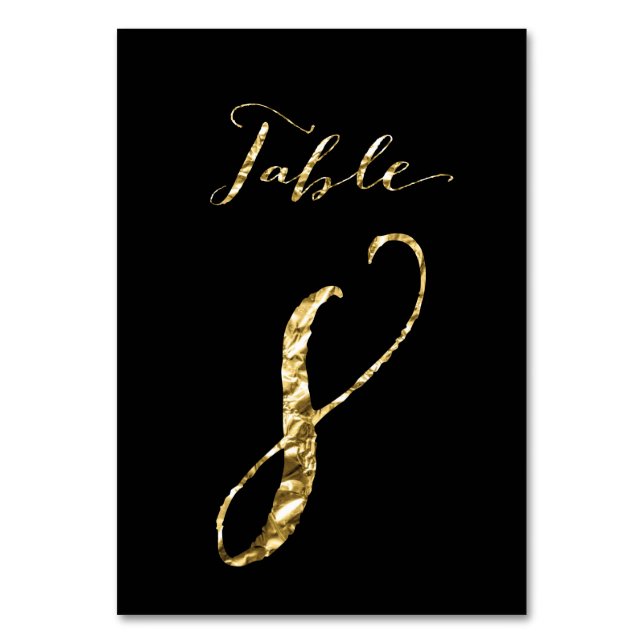 Wedding Table Numbers Black Gold Foil No. 8 (Front)