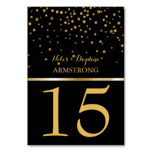 Wedding Table Numbers Chic Black Gold Confetti