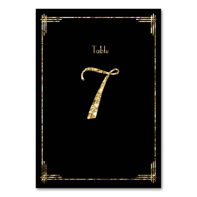 Wedding Table Numbers Gold Foil Art Deco 7 (Front)