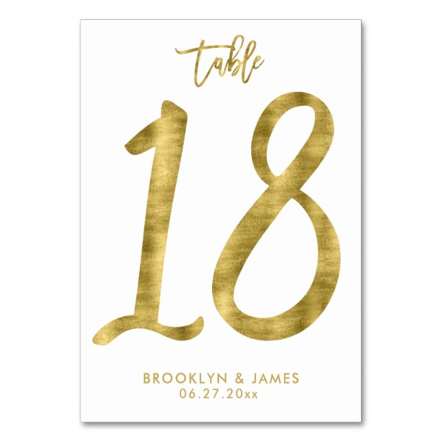 Wedding Table Numbers Gold Foil Effect Number 18 (Front)