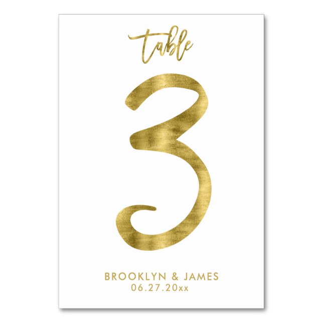 Wedding Table Numbers Gold Foil Effect Number 3 (Front)