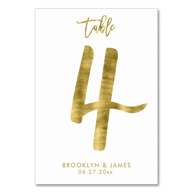 Wedding Table Numbers Gold Foil Effect Number 4 (Front)