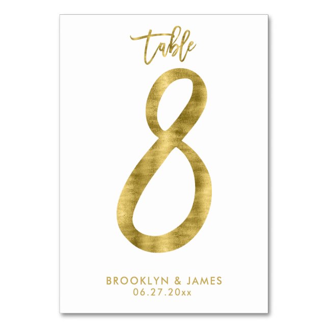 Wedding Table Numbers Gold Foil Effect Number 8 (Front)
