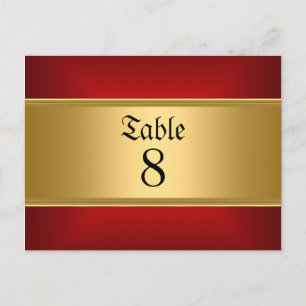 Wedding table Numbers Gold Red Postcard