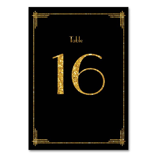 Wedding Table Numbers Gold Sequins Art Deco 16 (Front)