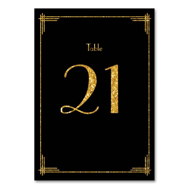 Wedding Table Numbers Gold Sequins Art Deco 21 (Front)