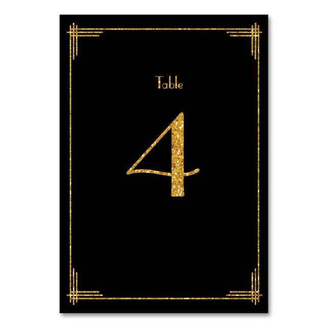 Wedding Table Numbers Gold Sequins Art Deco 4 (Front)