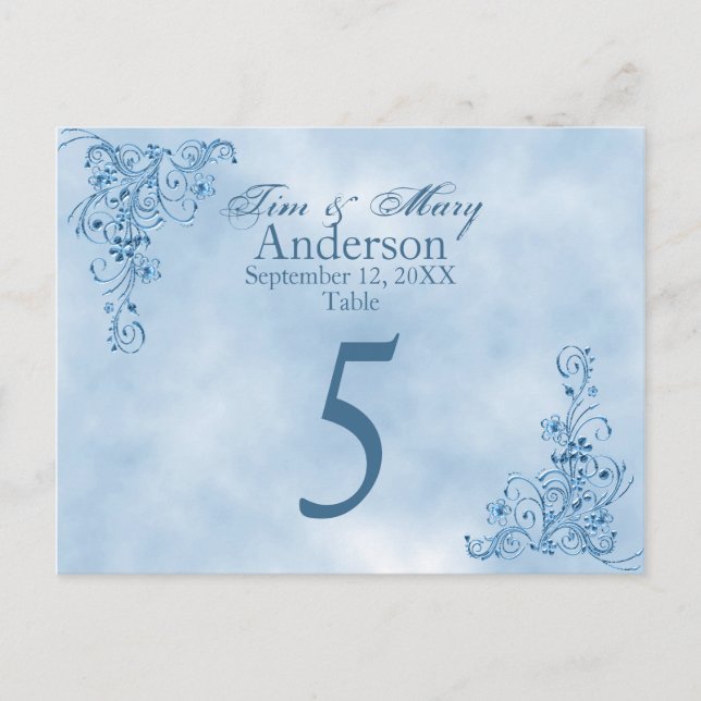 Wedding Table Place Cards: Sky Blue Elegance Postcard (Front)