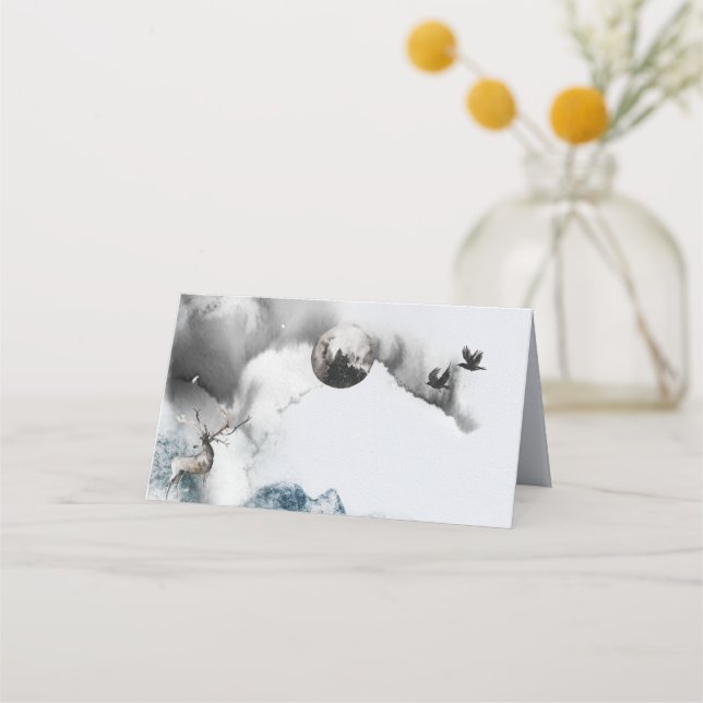 Wedding Table Place  Escort Card Forest Moon (Front)