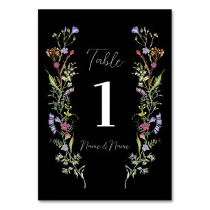 Wedding Table Wildflowers Floral Ditsy Dark Table Number