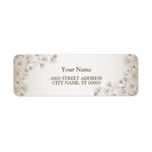 Wedding Tan Floral Heart Pattern Return Address Label