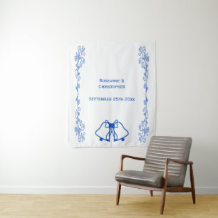 Wedding Tapestry Backdrop Blue Sapphire Bells