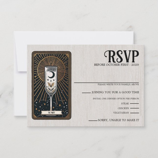 Wedding Tarot Food Choices RSVP Card (Front)