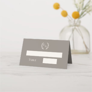 Wedding taupe ivory monogrammed wreath place card