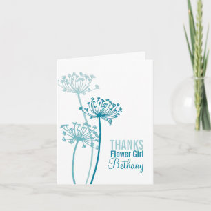Wedding teal aqua flower girl thank you card