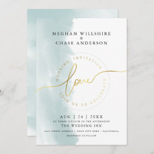 WEDDING   Teal Green Watercolor Invitation