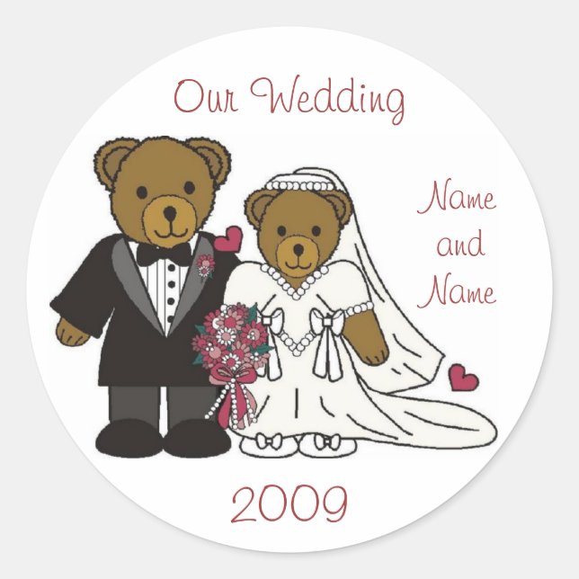 Wedding Teddy Bear Sticker Favours (Front)