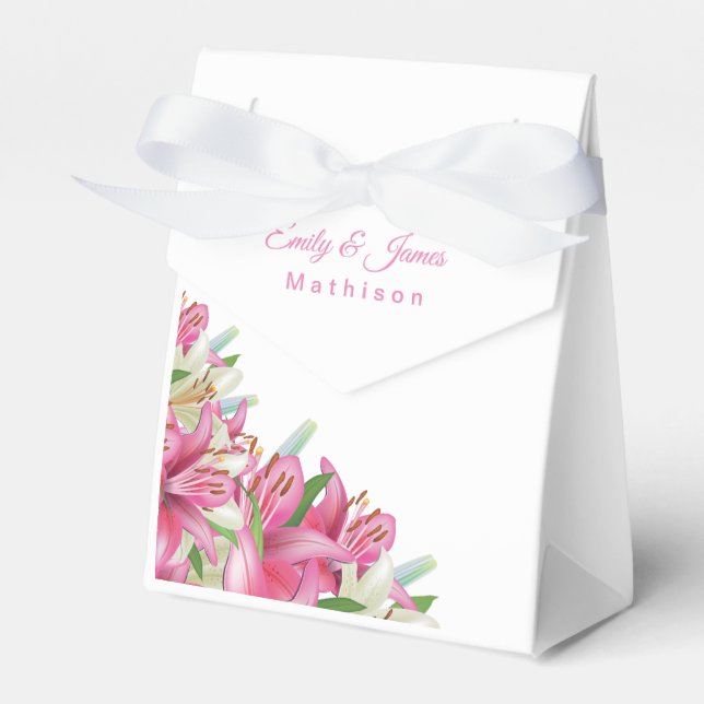 Wedding Temple Wedding Favour Boxes-Pink Lilies Box (Front Side)