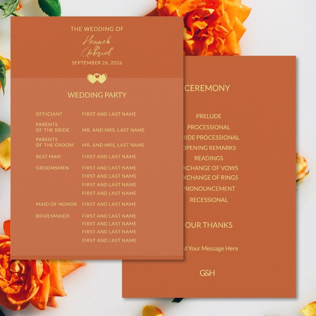 Wedding Terracotta Gold Flat Program (Wedding Terracotta Gold Flat Program (front and back))