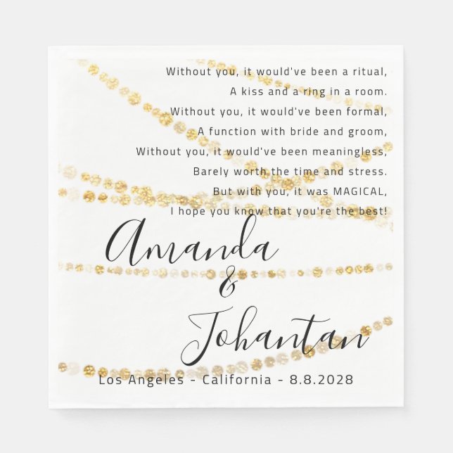 Wedding Thank Poem Gold Lights Confetti Simply Napkin (Front)