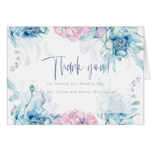 Wedding Thank Sky Blue Bubblegum Pink Peonies