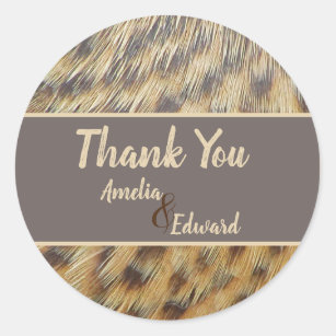 Wedding Thank You Animal Print Feather Guest Classic Round Sticker