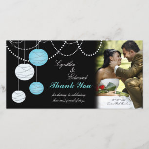 Wedding Thank You Aqua Blue Lanterns Photo Card