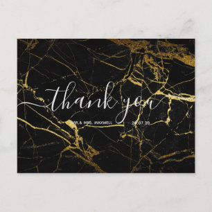 Wedding Thank You Black Gold Marble Script Postcard