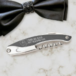 Wedding Thank You Black & White Waiter's Corkscrew<br><div class="desc">You can add a short thank you message on this chalkboard style corkscrew. There's space for the Happy Couple's initials in the chalk heart and their wedding date. Suitable for all chalkboard wedding thank you's and wedding wine bottles</div>