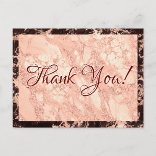 Wedding Thank You, Blk & Rose Gold Marble, Message Postcard