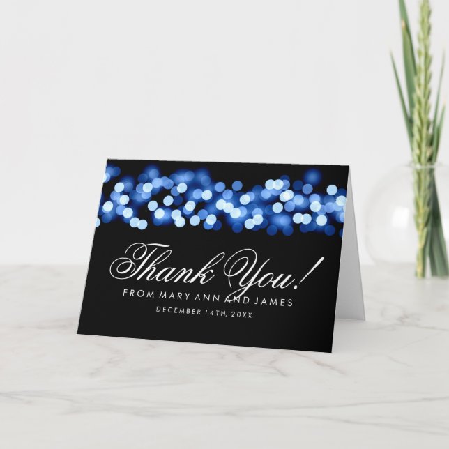 Wedding "Thank you" Blue Hollywood Glam Thank You Card (Front)