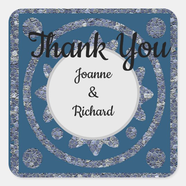 Wedding Thank You Blue Mediaeval Style Elegant Sea Square Sticker (Front)