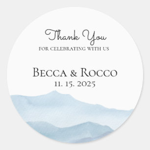 Wedding Thank You Blue Watercolor Classic Round Sticker