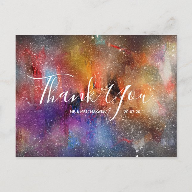 Wedding Thank You Bold Watercolour Script Postcard (Front)