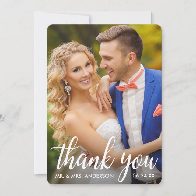 Wedding Thank You Bride and Groom Photo R Card (Front)
