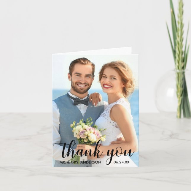 Wedding Thank You Bride Groom Photo B Note Card (Front)