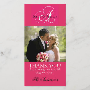 Wedding Thank You Bride Groom Photo Cards Fuchsia
