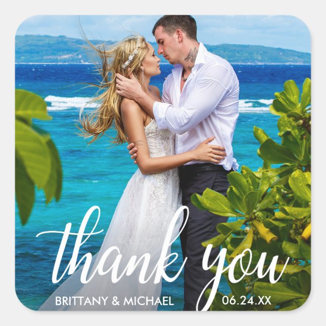 Wedding Thank You Bride Groom Photo Square Sticker (Front)