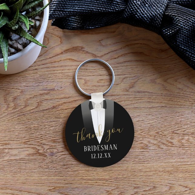Wedding Thank You Bridesman Tuxedo Keychain (Thank any member of your bridal party with this keychain. Just add their name and your wedding date)